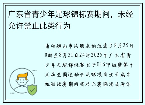 广东省青少年足球锦标赛期间，未经允许禁止此类行为